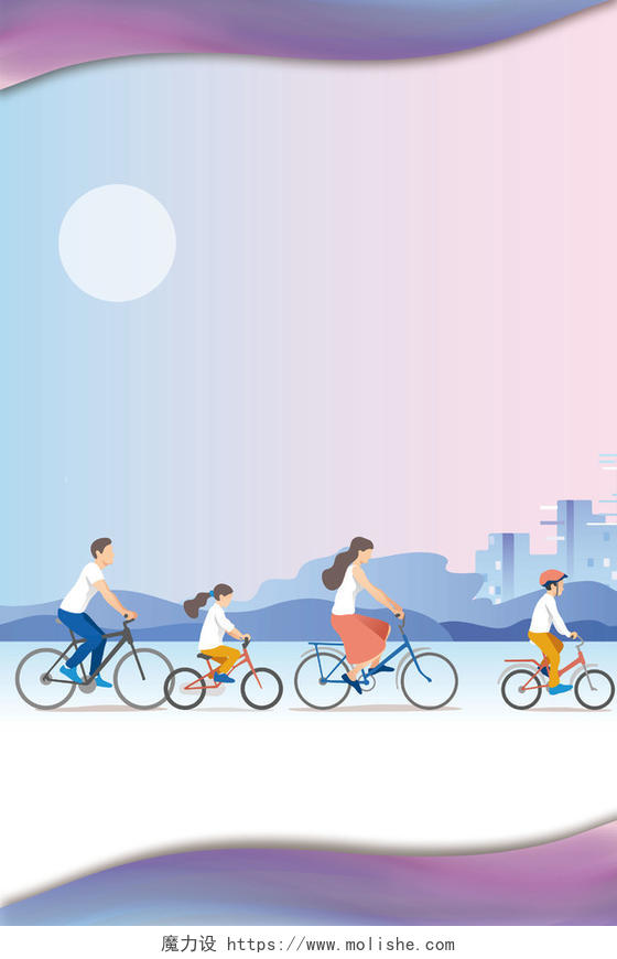 手绘骑单车的人减肥宣传促销海报蓝色背景